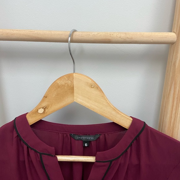 Portmans Blouse Long Sleeve Shirt Black Deep Red Size 6 Work Corporate Top - Picture 2 of 3